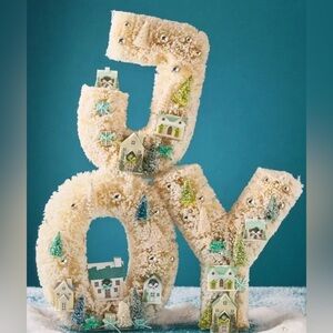 Anthropologie Festive Sisal Light-Up Diorama Christmas “JOY” New In Box